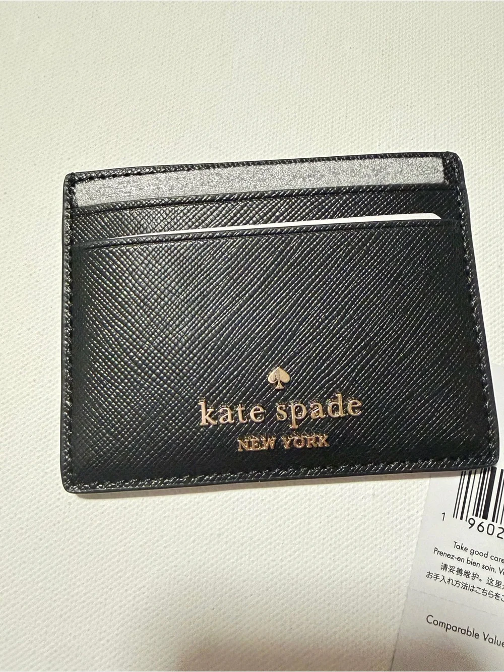 kate spade black Saffiano Leather Card Holder with Gold Logo